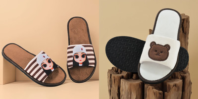 Y key Women Flip Flops(Off White, Brown , 6)