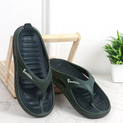 Smoothlite Men Dual Tone slipper comes with Removable Insole, Ultra Comfort & Anti Slip Backing Flip Flops(Olive, Black , 9)
