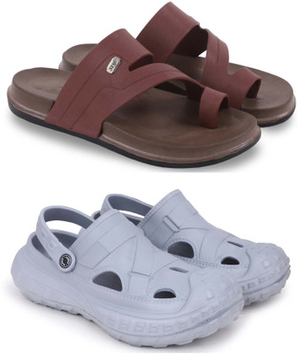 KAPYANSH Men Slippers(Brown, Grey , 7)