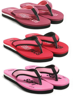 zebio Women Slippers(Red, Pink, Black , 7)