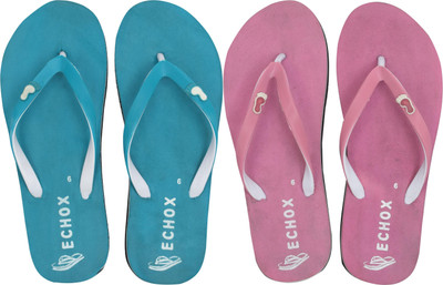 NISTHA Women Flip Flops(Blue, Pink , 4)
