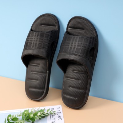 ILU Men Slipper For Men's Flip Flops Massage Fashion Slides Open Toe Non Slip Black Slides(Black , 10)