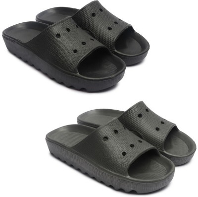 Infinix Men Slides(Black, Grey , 10)