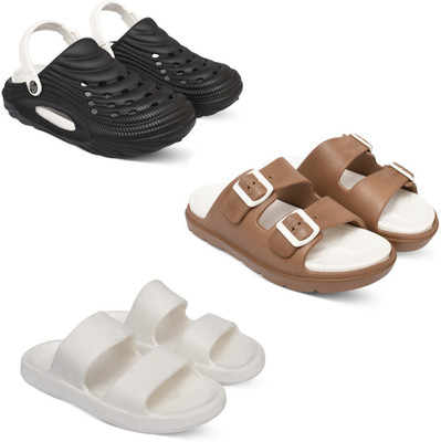 Acorn Men Slides(Black, Tan, White , 9)