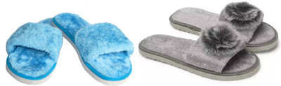 rexizone Women Flip Flops(Blue, Grey , 6)