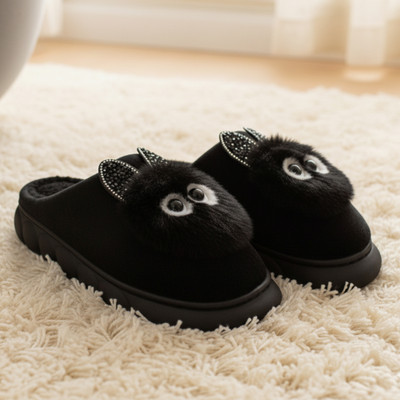 VRITRAZ Women Slippers(Black , 6)