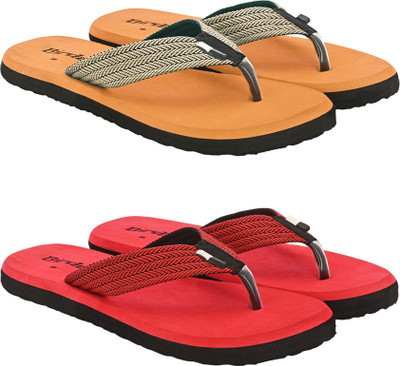 BIRDE Men Pack Of 2 Combo Comfortable Slippers & Flip Flop For Men Flip Flops(Red, Orange , 9)