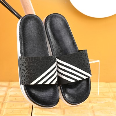 Mochites Men Slides(Black, White , 6)