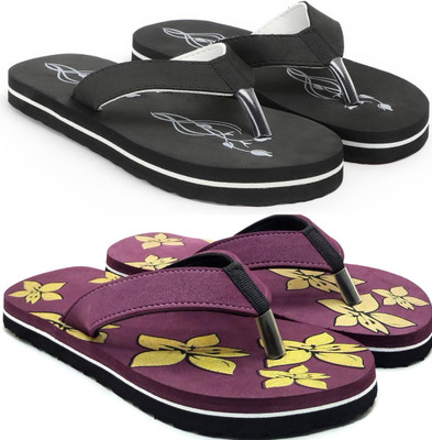 VAHMAH Women Slippers(Black, Purple , 5)