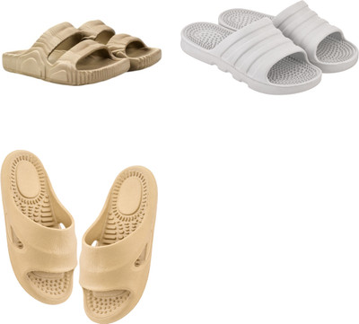 Feel alive Men Slippers(Beige, White , 10)