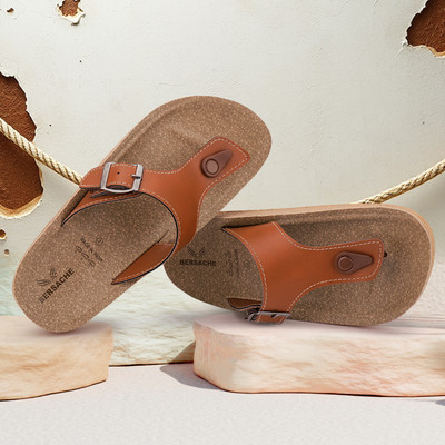 BERSACHE Men Flip Flops(Tan , 9)
