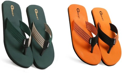 G Best Men Flip Flops(Orange, Green , 7)