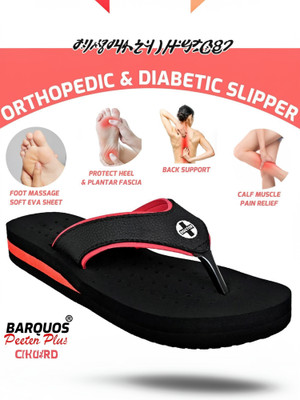 BARQUOS Women Doctor Slipper Orthopedics Diabetic Pregnancy Flat soft sole Flip Flops(Black , 6)