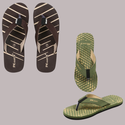 PKKART Men Slippers(Brown, Green , 10)