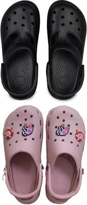 ESA Women Wedges(Black, Pink , 6)