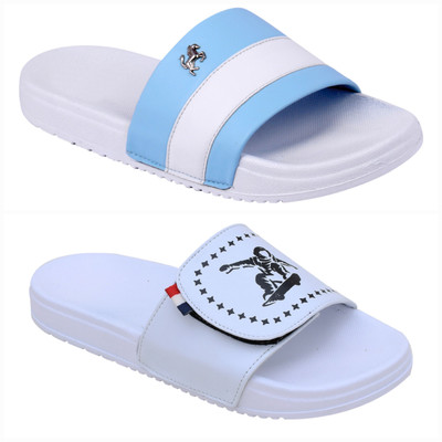 Foot Print Men Flip Flops(Multicolor , 11)