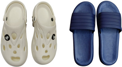BLIBBERS Men Slides(White, Blue , 8)