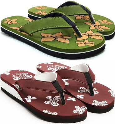 VAHMAH Women Slippers(Green, Maroon , 7)