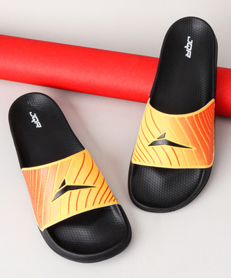 JQR Men BOLD Lightweight, Daily wear Slippers, Flexible Slides(Black, Orange , 9)