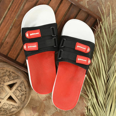 Shoe Island Men Slides(Red, Black , 7)