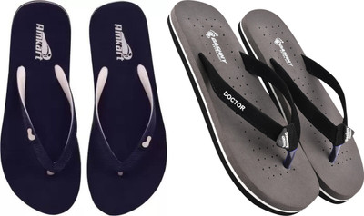 DASHNY Women Flip Flops(Navy, Grey , 7)