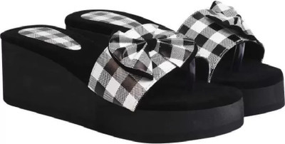HOC Women Slippers(Black, Blue , 6)