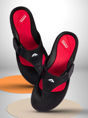 Adda Women Flip Flops(Black, Red , 6)