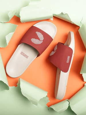 Chupps Men Dot Fusion Grey&Maroon Slides Soft Lightweight Flip Flops For Slides(Maroon, White , 10)