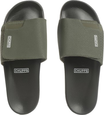 Chupps Men Solid Hues Black/Olive Women's Comfortable Slides & Flip Flop Slides(Black, Olive , 10)