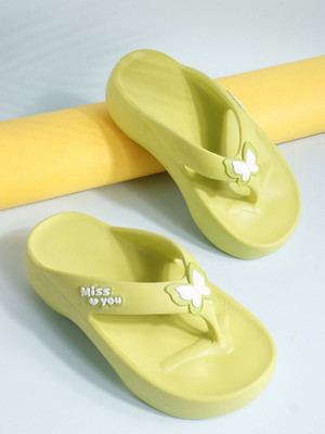 SUKUN Women Flip Flops(Green , 8)