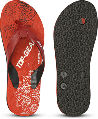 TGH Women Flip Flops(Maroon, Black, White , 6)