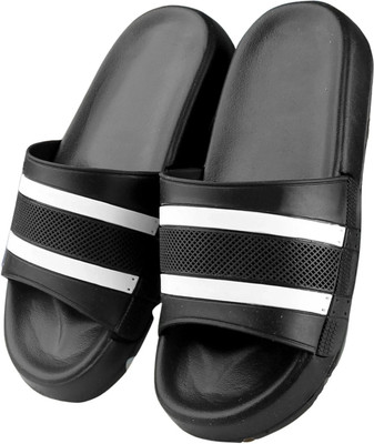Shoe Island Men Slides(Black, White , 9)