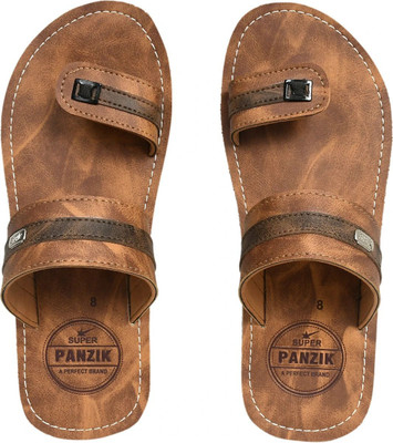 PANZIK Men Flip Flops(Tan , 7)
