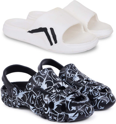Kapani Fashion Men Slippers(White, Black , 6)