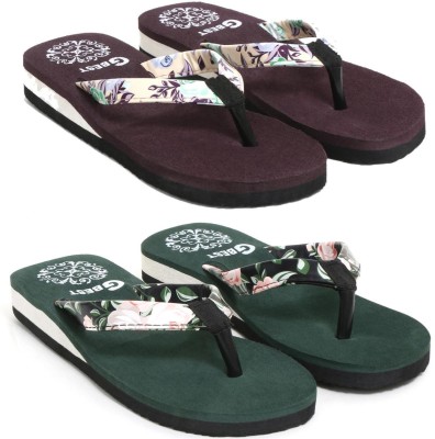 G Best Men Flip Flops(Purple, Green , 8)