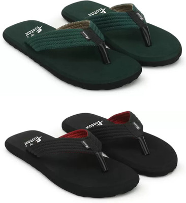 Footox Men Footup 2 Pair Comfortable|Ultra-Light|Stylish and Trendy| Flip Flops(Green, Black , 6)