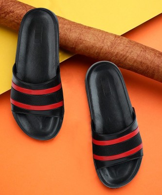 Shoe Island Men Slides(Black, Red , 8)