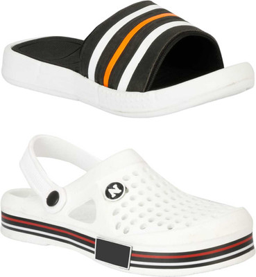 RIFOF Men Slides(Black, White , 9)