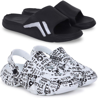 KAPYANSH Men Slippers(Black, White , 7)