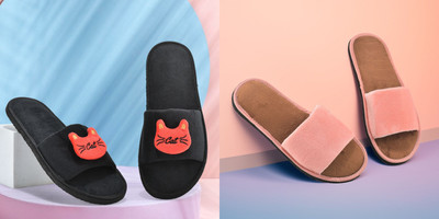 Y key Women Flip Flops(Pink, Black , 4)
