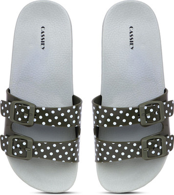 Cassiey Women Slippers(Grey, Khaki , 5)
