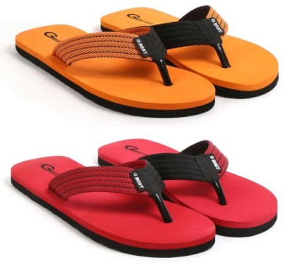 G Best Men Flip Flops(Red, Orange , 8)