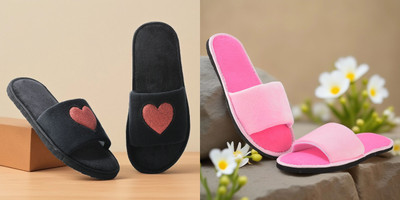 Y key Women Flip Flops(Pink, Black , 6)