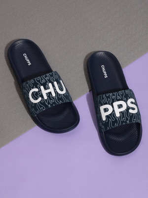 Chupps Men Flame Navy Slides Slippers Soft FootbedLightweight Flip Flops For Slides(Navy , 6)