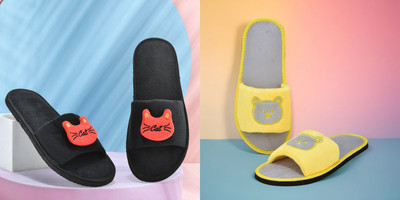 Y key Women Flip Flops(Yellow, Black , 7)
