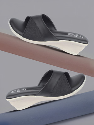 FancyHeels Women Slides(Black , 6)