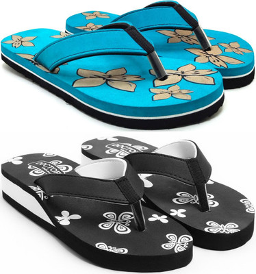 VAHMAH Women Slippers(Blue, Black , 5)