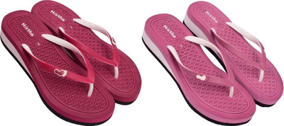 NISTHA Women Flip Flops(Pink, Tan , 7)