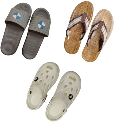 BLIBBERS Men Slippers(Grey, Brown, White , 9)