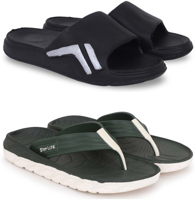 Kapani Fashion Men Slippers(Black, Green , 9)